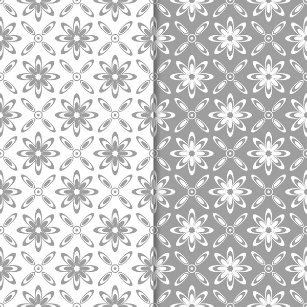 Weiß Und Grau Reihe Von Floralen Hintergründen Nahtlose Muster Für — Stockvektor
