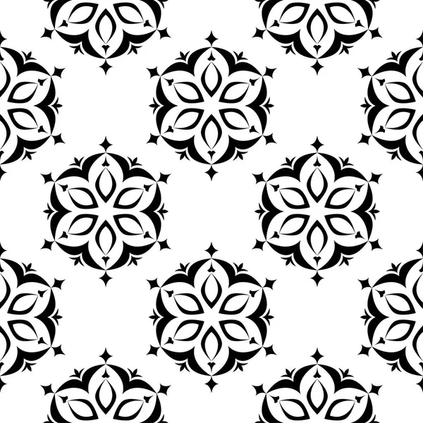 Patrón Floral Monocromo Blanco Negro Sin Costura Fondo Con Elementos — Archivo Imágenes Vectoriales