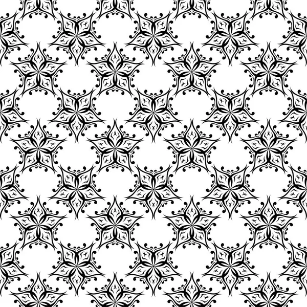 Adornos Florales Blanco Negro Patrón Sin Costuras Para Textiles Fondos — Vector de stock