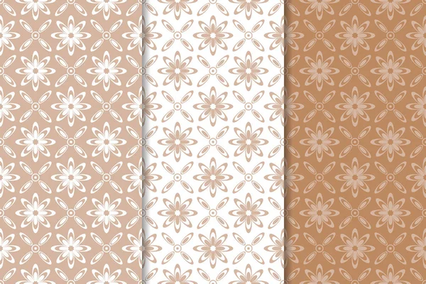 Kahverengi ve bej çiçek arka planlar kümesi. Tekstil ve duvar kağıtları için dikişsiz desen seti