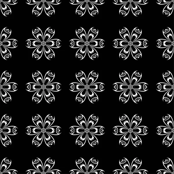 Siyah arka plan üzerine beyaz çiçek süsleme. Tekstil ve duvar kağıtları için seamless modeli