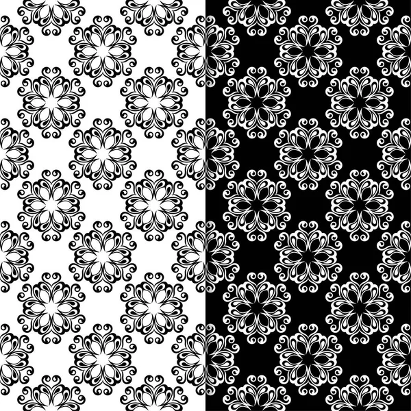Siyah ve beyaz çiçek arka planlar. Tek renkli Dikişsiz desen Tekstil ve duvar kağıtları için set
