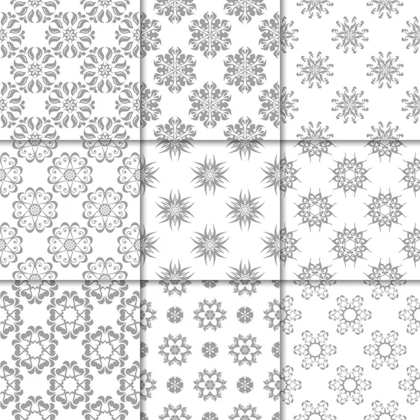 Gri ve beyaz çiçekli süsler. Kağıt için tarafsız Dikişsiz desen koleksiyonu Tekstil