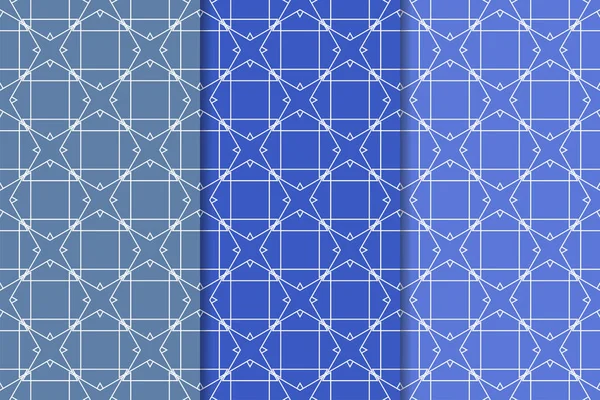 Conjunto Geométrico Azul Patrones Verticales Sin Costura Para Tela Textiles — Vector de stock