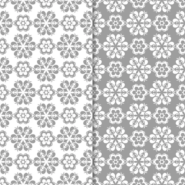 Beyaz ve gri çiçek arka planlar. Tekstil ve duvar kağıtları için dikişsiz desen seti