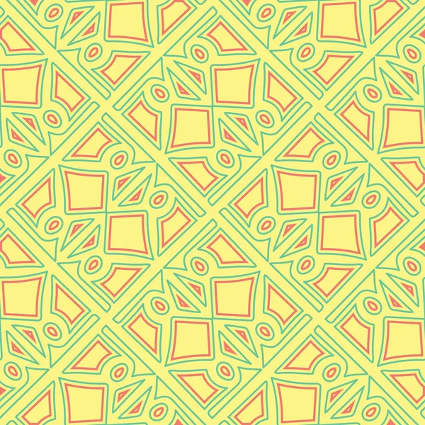 Бесшовный Фон Геометрическими Элементами Ярко Желтый Фон Розовым Зеленым Дизайном — стоковый вектор