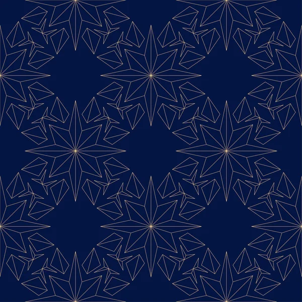 Ornement Floral Doré Sur Fond Bleu Foncé Modèle Sans Couture — Image vectorielle