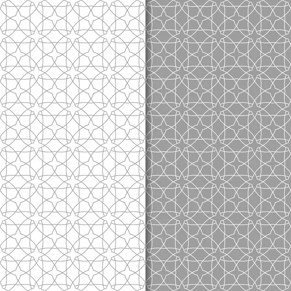 Gray White Geometric Ornaments Set Seamless Patterns Web Textile Wallpapers — Stock Vector