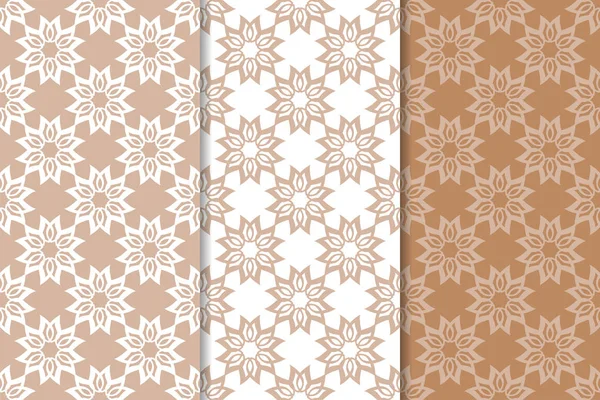 Braune Blütenornamente Reihe Vertikaler Nahtloser Muster Für Textilien Und Tapeten — Stockvektor