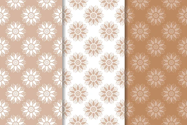 Kahverengi çiçek arka planlar. Tekstil ve duvar kağıtları için dikişsiz desen seti