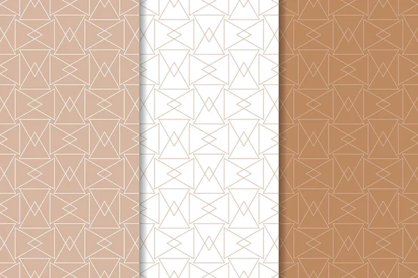Kahverengi ve beyaz geometrik süsler. Web, Tekstil ve duvar kağıtları için dikişsiz desen seti