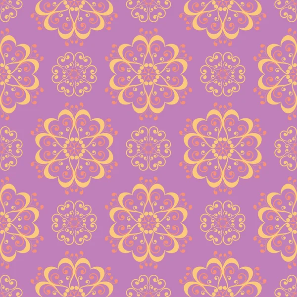 Menekşe çiçek sorunsuz arka plan. Duvar kağıtları, Tekstil ve kumaş için pembe ve sarı parlak desen