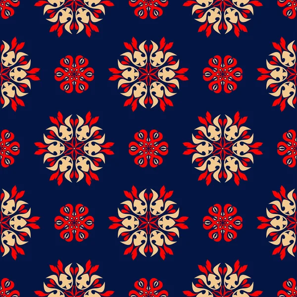 Çiçek sorunsuz arka plan. Duvar kağıtları, Tekstil ve kumaş için mavi arka plan üzerinde kırmızı ve bej çiçek öğeleri