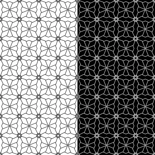 Black White Geometric Set Seamless Patterns Web Textile Wallpapers — Stock Vector