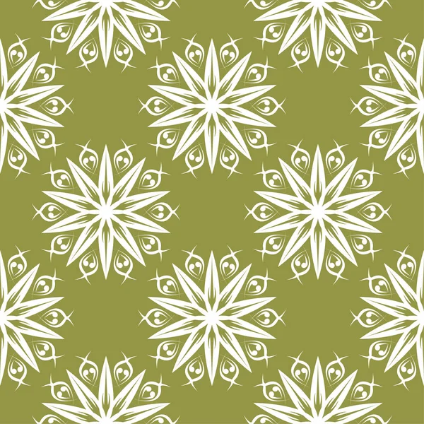 Zeytin yeşil zemin üzerine beyaz çiçek süsleme. Tekstil ve duvar kağıtları için seamless modeli