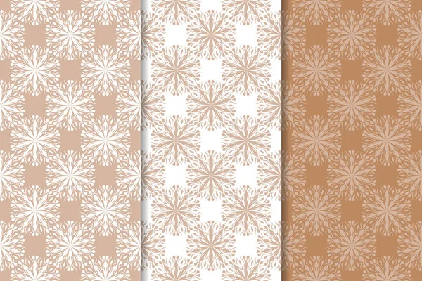 Kahverengi çiçek arka planlar. Tekstil ve duvar kağıtları için dikişsiz desen seti