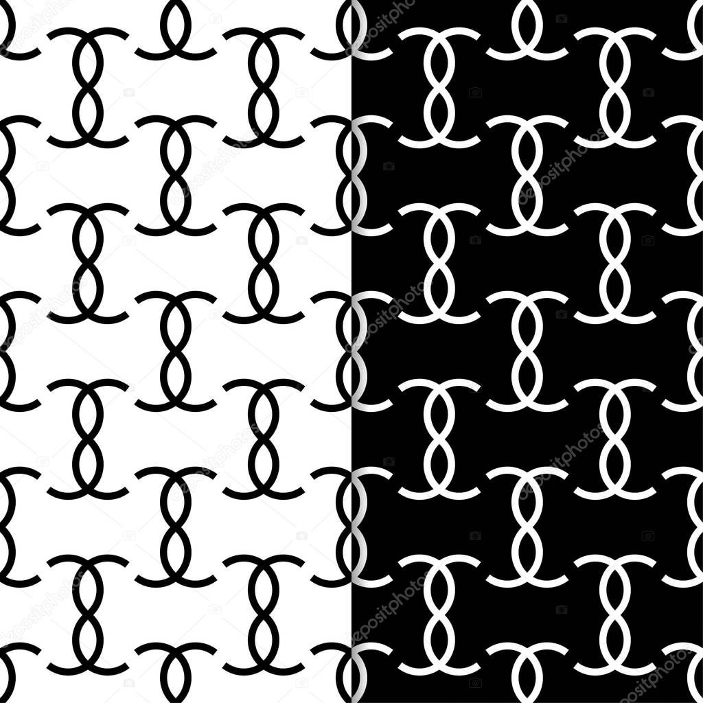 Black and white geometric seamless patterns for web, textile and wallpapers