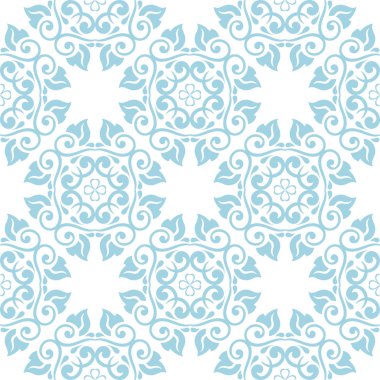 Hafif mavi ve beyaz çiçek süsleme. Tekstil ve duvar kağıtları için seamless modeli