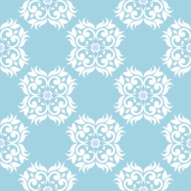 Lacivert zemin üzerine beyaz çiçek süsleme. Tekstil ve duvar kağıtları için seamless modeli