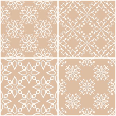 Çiçek desenleri. Sorunsuz arka plan bej ve beyaz dizi. Vektör çizim