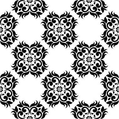 Beyaz arka planda siyah çiçek sorunsuz süsleme. Tekstil ve duvar kağıtları için seamless modeli