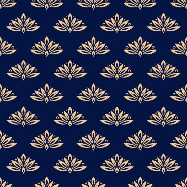 Altın mavi seamless modeli ile çiçek arka plan. Duvar kağıtları ve tekstil tasarım