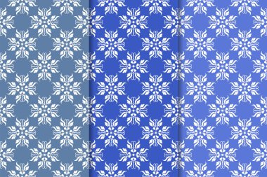 Mavi çiçekli süs tasarım kümesi. Duvar kağıtları ve kumaşlar için dikey Dikişsiz desen