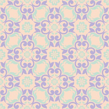 Duvar kağıtları, Tekstil ve kumaş için mor ve mavi tasarımları ile bej çiçek seamless modeli