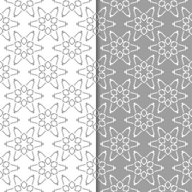 Beyaz ve gri arka plan çiçek kümesi. Tekstil ve duvar kağıtları için dikişsiz desen