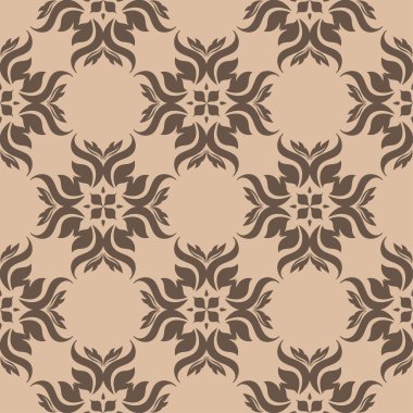 Bej renkli arka plan üzerinde kahverengi çiçek süsleme. Tekstil ve duvar kağıtları için seamless modeli