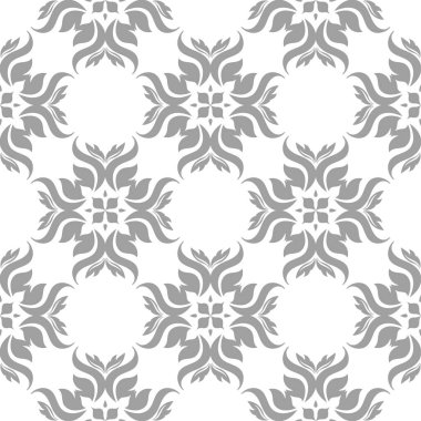 Beyaz arka plan üzerine açık gri çiçek süsleme. Tekstil ve duvar kağıtları için seamless modeli