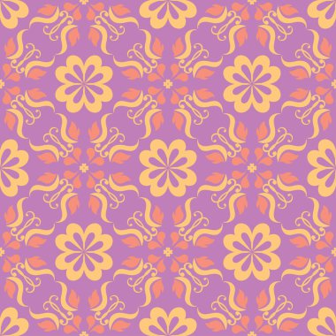 Çiçek seamless modeli. Parlak mor arka plan duvar kağıtları, Tekstil ve kumaş için renkli tasarımı ile