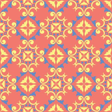 Çiçek kırmızı seamless modeli. Arka plan duvar kağıtları, Tekstil ve kumaş için sarı ve mavi çiçek öğeleri ile parlak renkli