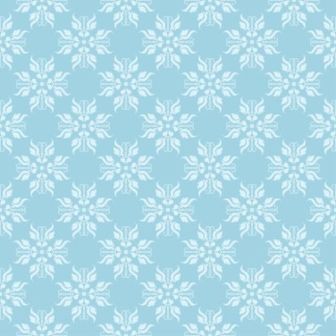 Mavi zemin üzerine beyaz çiçek süsleme. Tekstil ve duvar kağıtları için seamless modeli