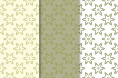 Zeytin yeşili çiçek arka planlar. Tekstil ve duvar kağıtları için dikişsiz desen seti