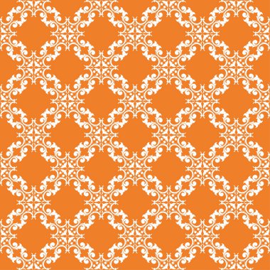 Turuncu zemin üzerine beyaz çiçek süsleme. Tekstil ve duvar kağıtları için seamless modeli