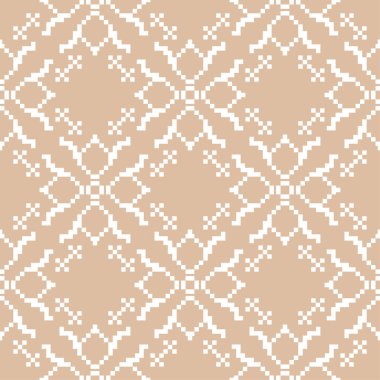 Bej renkli arka plan üzerinde beyaz çiçek süs tasarım. Tekstil ve duvar kağıtları için seamless modeli