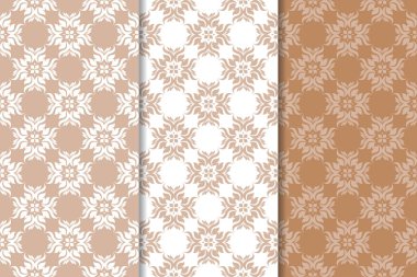 Kahverengi çiçek arka planlar. Tekstil ve duvar kağıtları için dikişsiz desen seti