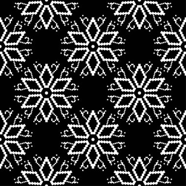 Siyah arka plan üzerine beyaz çiçek süsleme. Tekstil ve duvar kağıtları için seamless modeli