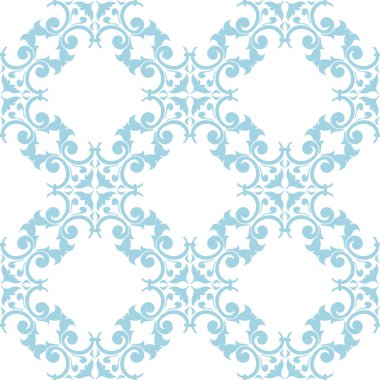 Beyaz zemin üzerine mavi çiçek süsleme. Tekstil ve duvar kağıtları için seamless modeli