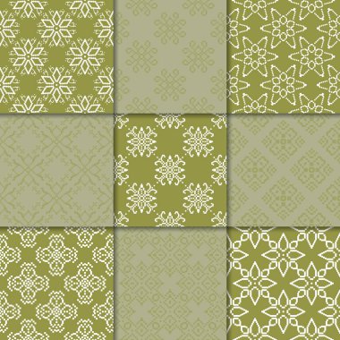 Zeytin Yeşil çiçekli süsler. Kağıt için dikişsiz desen koleksiyonu Tekstil