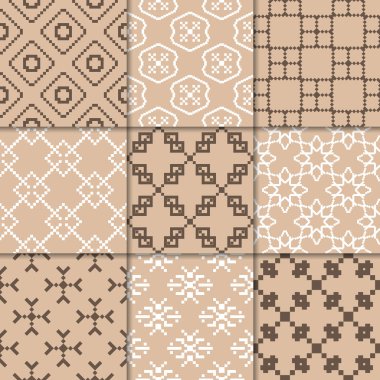 Kahverengi Bej geometrik süsler. Web, Tekstil ve duvar kağıtları için dikişsiz desen koleksiyonu