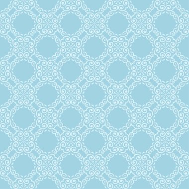 Mavi zemin üzerine beyaz çiçek tasarım. Tekstil ve duvar kağıtları için sorunsuz süsleme