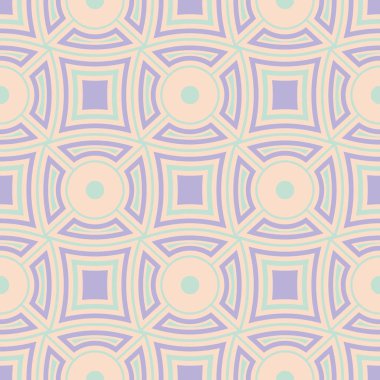 Geometrik seamless modeli. Bej renkli arka plan duvar kağıtları, Tekstil ve kumaş için mor ve mavi öğeleri ile