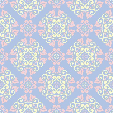 Çiçek mavi seamless modeli. Bej ve pembe öğeler için duvar kağıtları, Tekstil ve kumaş renkli arka plan