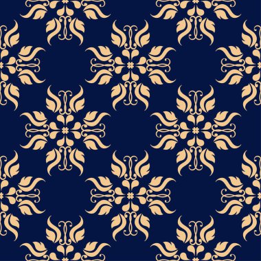 Mavi zemin üzerine altın çiçek. Tekstil ve duvar kağıtları için seamless modeli