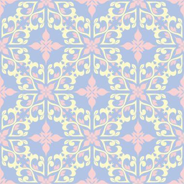 Çiçek seamless modeli. Soluk mavi arka plan duvar kağıtları, Tekstil ve kumaş için bej ve pembe çiçek öğeleri ile