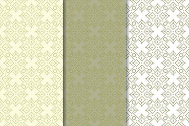 Zeytin yeşili çiçek arka planlar. Tekstil ve duvar kağıtları için dikişsiz desen seti