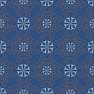 Sorunsuz arka plan. Mavi ve gri çiçek desenli duvar kağıdı, Tekstil ve kumaş için