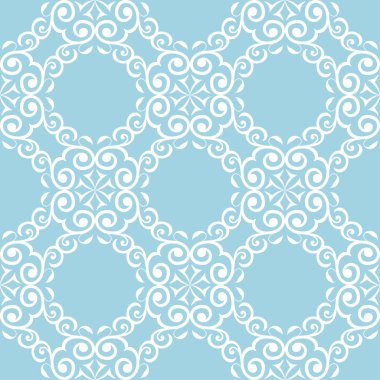 Mavi zemin üzerine beyaz çiçek tasarım. Tekstil ve duvar kağıtları için seamless modeli